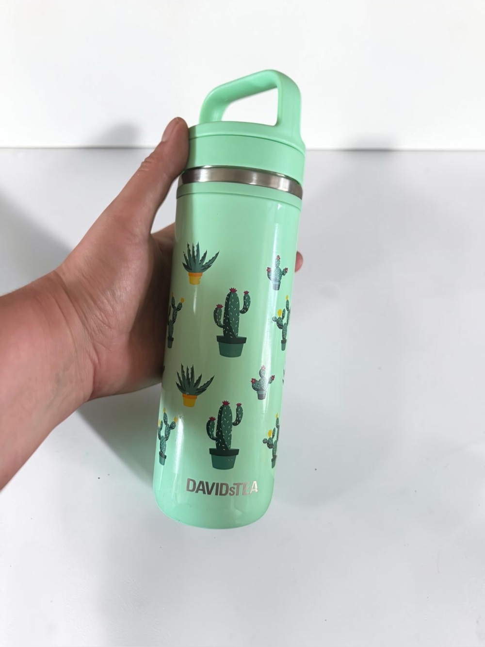DAVIDsTEA Cactus Carry Travel Mug Mint Green Tea Infuser 20 Oz Tumbler